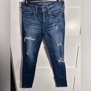 American Eagle Outfitters Dark Blue Distressed jegging jeans 4 short